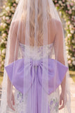 Short Floral White Purple Bodycon Wedding Dress with Veils