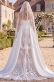 Corset Floral White Mermaid Sweetheart Floor-Length Wedding Dress with Veils