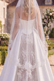 Corset Floral White Mermaid Sweetheart Floor-Length Wedding Dress with Veils