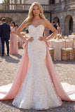 White Floral Mermaid Lace Sweep Train Wedding Dress