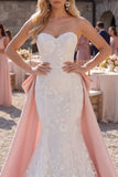 White Floral Mermaid Lace Sweep Train Wedding Dress