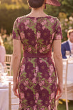 Square Neck Burgundy Floral Long Mother of the Bride Dress
