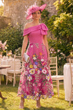 Fuchsia Floral A Line One Shoulder Long Mother of the Bride Dress