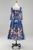 Floral Royal Blue A Line Long Mother of the Bride Dress