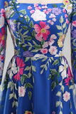 Floral Royal Blue A Line Long Mother of the Bride Dress