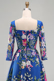 Floral Royal Blue A Line Long Mother of the Bride Dress