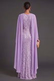 Sparkly Black Tie Purple Mermaid Maxi Wedding Guest Dress with Cape