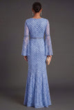 Sparkly Black Tie Blue Mermaid Maxi Flutter Sleeves Wedding Guest Dress