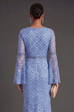 Sparkly Black Tie Blue Mermaid Maxi Flutter Sleeves Wedding Guest Dress