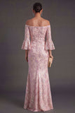 Sparkly Blush Flutter Sleeves Mermaid Maxi Formal Dress with Sequins