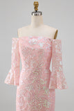 Sparkly Blush Flutter Sleeves Mermaid Maxi Formal Dress with Sequins