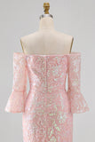 Sparkly Blush Flutter Sleeves Mermaid Maxi Formal Dress with Sequins