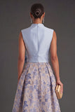 Navy Floral A Line Jacquard Long Wedding Guest Dress