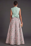 Navy Floral A Line Jacquard Long Wedding Guest Dress