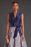 Navy Floral A Line Jacquard Long Wedding Guest Dress