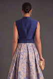 Navy Floral A Line Jacquard Long Wedding Guest Dress