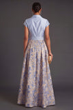 Collar Neck Floral A Line Navy Long Wedding Guest Dress