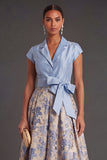 Collar Neck Floral A Line Navy Long Wedding Guest Dress