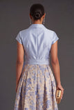 Collar Neck Floral A Line Navy Long Wedding Guest Dress
