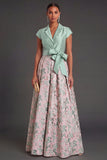 Collar Neck Floral A Line Navy Long Wedding Guest Dress