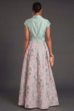 Collar Neck Floral A Line Navy Long Wedding Guest Dress