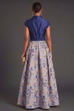 Collar Neck Floral A Line Navy Long Wedding Guest Dress