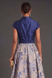 Collar Neck Floral A Line Navy Long Wedding Guest Dress