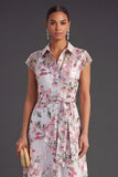 Grey Floral A Line Cap Sleeves Long Wedding Guest Dress