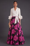 A Line Fuchsia Floral Flutter Sleeves Long Wedding Guest Dress