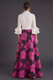 A Line Fuchsia Floral Flutter Sleeves Long Wedding Guest Dress
