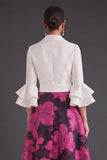 A Line Fuchsia Floral Flutter Sleeves Long Wedding Guest Dress