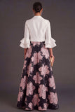 A Line Fuchsia Floral Flutter Sleeves Long Wedding Guest Dress