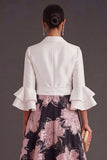 A Line Fuchsia Floral Flutter Sleeves Long Wedding Guest Dress