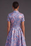 Blue Golden Floral A Line Jacquard Long Wedding Guest Dress