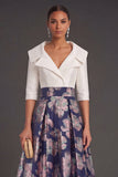 A Line Navy Floral Jacquard Long Wedding Guest Dress