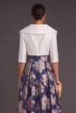 A Line Navy Floral Jacquard Long Wedding Guest Dress