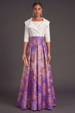 A Line Navy Floral Jacquard Long Wedding Guest Dress
