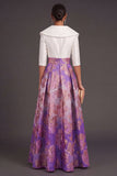 A Line Navy Floral Jacquard Long Wedding Guest Dress