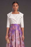 A Line Navy Floral Jacquard Long Wedding Guest Dress