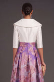 A Line Navy Floral Jacquard Long Wedding Guest Dress