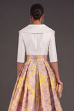 A Line Navy Floral Jacquard Long Wedding Guest Dress