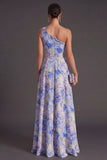 Orange Jacquard Floral Ruffled Long Wedding Guest Dress with Slit