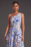 Orange Jacquard Floral Ruffled Long Wedding Guest Dress with Slit