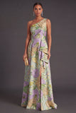 Orange Jacquard Floral Ruffled Long Wedding Guest Dress with Slit