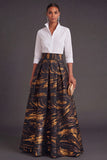 Black Red Floral Collar Neck Jacquard Long Wedding Guest Dress