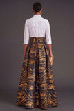 Black Red Floral Collar Neck Jacquard Long Wedding Guest Dress