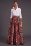 Black Red Floral Collar Neck Jacquard Long Wedding Guest Dress