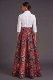 Black Red Floral Collar Neck Jacquard Long Wedding Guest Dress
