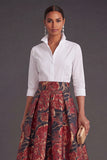 Black Red Floral Collar Neck Jacquard Long Wedding Guest Dress