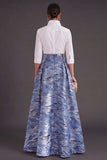 Black Red Floral Collar Neck Jacquard Long Wedding Guest Dress